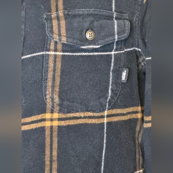Vans Men’s Plaid Flannel Shirt – Tailored Fit Black Brown Check Button-Up Medium - Picture 7 of 8